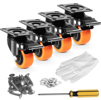 VEVOR Caster Wheels, 2-inch Swivel Plate Casters, Set of 4, with Security Dual Locking No Noise PVC Wheels, Heavy Duty 150 lbs Load Capacity Per Caster, Non-Marking Wheels for Cart Furniture Workbench New In Box $79