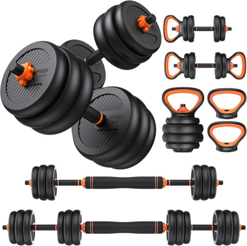 FEIERDUN DS2 Adjustable Dumbbells, 40lbs Free Weight Set with Connector, 5 in1 Dumbbells Set Used as Barbell, Kettlebells, Push up Stand, Weight Plate, Fitness Exercises for Home Gym New Open Box $399