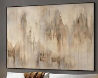 SIGNLEADER Extra Large Wall Art Fabric Print - Neutral Abstract Soft Beige and Taupe Waterfall-Inspired Illustration Artwork Decor for Living Room or Bedroom - "Frame Assembly Required (Unfinished Frame)", 60" x 46" New In Box $299