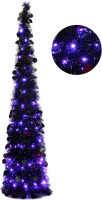 Orgrimmar 5ft Black Artificial Christmas Tree with 100 Lights, Pop Up Christmas Tree with Garlands, Coastal Tree for Halloween Christmas Holiday Party Decoration (Black) / LAMEK Halloween Witches Silhouette Yard Signs, 3 Pcs Halloween Outdoor Decoration B