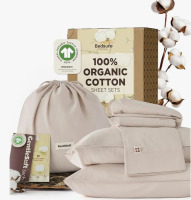 Bedsure 100% GOTS Organic Cotton Sheets, Fair Trade Certified Queen Bedding Set, Eco-Friendly, Soft, 17 Inches Deep Pocket Queen Sheet, Sateen Weave Cotton Luxurious Hotel Bed Set, Linen $89