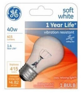GE 40 Watt 415 Lumens Soft White Ceiling Fan Bulb New In Box