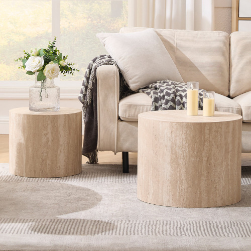 Millwood Pines Round Nesting Drum Coffee Table For Living Room, Bedroom Without Assembling (Set of 2) New In Box $299