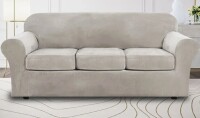 Mercer41 Modern Soft Velvet Plush 4 Piece High Stretch Sofa Slipcover Furniture Protector Luxury Thick Velvet Sofa Cover for 3 Cushion Couch Machine Washable / Winston Porter Polyester Box Cushion Sofa Slipcover Assorted $99