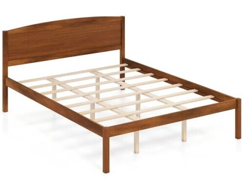 Gobek Queen Platform Bed Frame with Curved Headboard - Walnut $499
