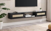Walker Edison Destin Modern Rattan Flip-Down-Door Wall-Mounted Floating TV Stand for TVs up to 80 Inches, 70 Inch, Black New In Box $299