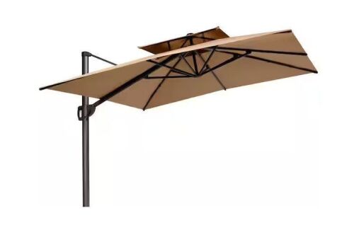Pellebant 9 ft. x 11.5 ft. 2-Tier Aluminum Cantilever Patio Umbrella in Tan Outdoor Offset Umbrella Sun Shade New in Box $499