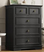 Lark Manor Valera Vintage 5-Drawer Vertical Chest with Arched Base, Dresser with Antique Bronze Button Knobs New in Box $599