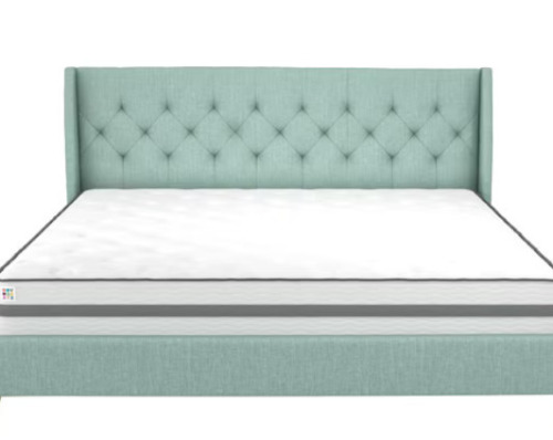 Novogratz Her Majesty Tufted Upholstered Bed Frame, King, Light Green Linen (2 Boxes) New in box $699
