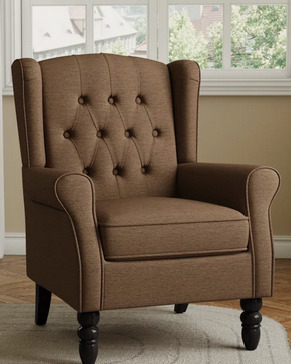 Charlton Home Duward Upholstered Brown Button Tufted Wingback Accent Chair with Rolled Arm and Thick Padded Cushion new $499