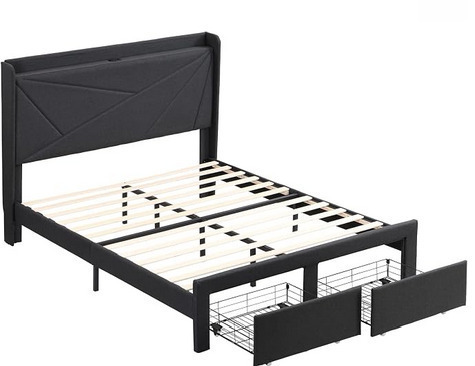 SPOFLYNN Full Size Bed Frame with 2 Storage Drawers, Headboard, Built-in USB Charging, Storage Shelf Upholstered Bed Frame, No Box Spring Needed Bed Frame Gray Similar to Picture $499
