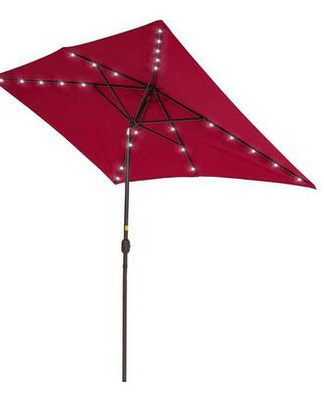 JOYESERY 10 ft. x 6.5 ft. Solar LED Rectangle Market Steel Pole Patio Umbrellas with Solar Lights, Tilt Button in Venetian Red new in box $299