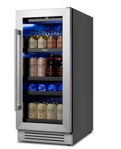 YEEGO15 in. Single Zone 80-Can Built-in Beverage Refrigerator, Beverage Cooler with Adjustable Shelves in Stainless Steel New Floor Model On Working $699