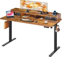 DEVAISE 55" &times; 28" Electric Standing Desk with Drawers, Computer Desk with 3 Adjustable Height, Storage Shelf and Built-in USB Outlet, Memory Preset, Sit to Stand Desk for Home Office, Rustic Brown, New in Box $499