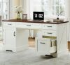 Garvee 59" Executive Desk with File Cabinet and Drawers, with USB Power Outlet, Storage Cabinet for CPU, Workstation Table for Study, White, New in Box $399