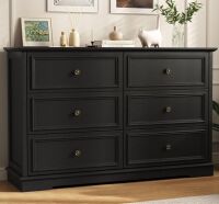 IDEALSOUL Black Dresser, 6 Drawer Dresser for bedroom, Retro Wood Storage Cabinet for Living Room, New in Box $399