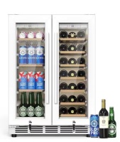Hooure 23.54 in. Dual Zone Built-In/Freestanding Beverage Cooler with Lock Glass Door and LED Light in White New in Box $999