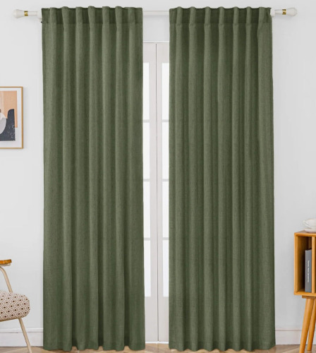 Gracie Oaks Toyoko Linen Blend Semi-Sheer Back Tab Curtains (Set of 2), 52" x 84" New $99