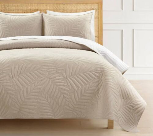Lush D&eacute;cor 3pc Full/Queen Isla Embroidered Leaf Reversible Quilt Set Neutral/White - Lightweight, OEKO-TEX Certified, 128 Thread Count $199