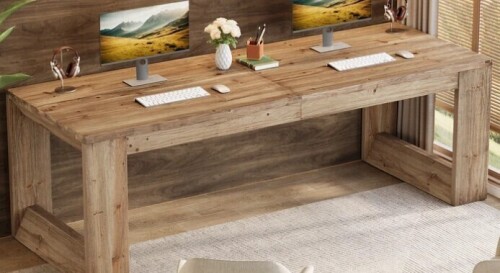 Millwood Pines 86.6" Two Person Desk, Farmhouse Solid Wood Computer Desk New in Box $499