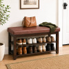 Ebern Designs 40" Solid Wood Shoe Bench with Cushion, 2-Tier Entryway Storage Bench New In Box $299