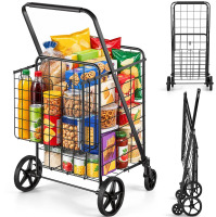 VEVOR Folding Shopping Cart, Jumbo Grocery Cart with Double Baskets, 360&deg; Swivel Wheels, Heavy Duty Utility Cart, 110 LBS Large Capacity Utility Cart for Laundry, Shopping, Grocery, Luggage New In Box $99