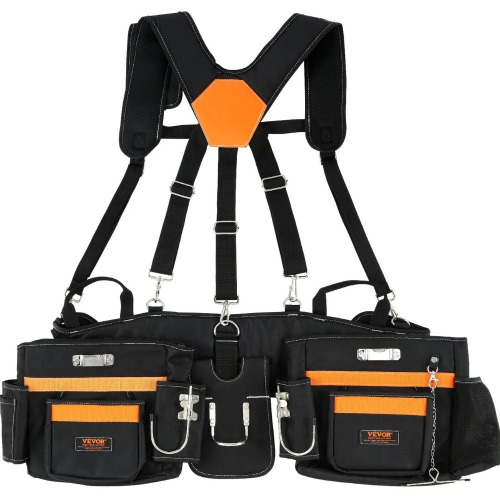 VEVOR Tool Belt with Suspenders, 29 Pockets, 29-54 inches Adjustable Waist Size, Tool Belts for Men, 600D Polyester Heavy Duty Carpenter Tool Pouch for Carpenters, Electricians, and Gardening, Black New In Box $99