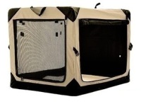 Pettycare 26" x 18" x 18" Soft Collapsible Crate for Small Dogs, 4-Door Portable Foldable Soft Kennel with Chew Proof Mesh Windows for Indoor & Outdoor Travel -Beige New In Box $199