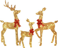 HOYECHI 3-Piece 2D Lighted Christmas Deer Family Set - Large Outdoor Yard Reindeer Holiday Decoration with 145 LED Lights, Stakes, Zip Ties - Gold $199