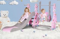 CoziBB 4 in 1 Toddler Slide and Swing Set, Kid Slide for Age 18-36 Months Indoor Outdoor Baby Slide Playset with Basketball Hoop, Ball, Climber and Swing, Toddler Slide Plastic Slide (Pink) New In Box $199