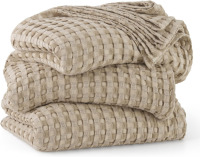 Bedsure Cooling Waffle Blanket for Hot Sleepers, Warm Taupe, Oversized King 50% cotton and 50% rayon derived from bamboo, lightweight soft summer blanket, luxury throws for bed couch sofa, 120" X 96" New In Box $199