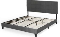 King-Size Upholstered Platform Bed Frame with Contemporary Tufted Waffle Stitching, Easy Assembly, Charcoal Grey, New in Box $599