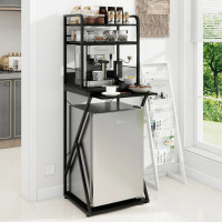 Rebrilliant 3-Tier Mini Fridge Stand with Power Outlet and Storage and Organizer Microwave Oven Shelf Bakers Rack, Black, New in Box $299
