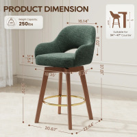 George Oliver Modern Swivel Bar Stool with Arms and Upholstered Fabric Seat, Green, New in Box $799