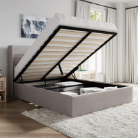 Art of Living Queen Size Lift Up Hydraulic Storage Bed Frame, Modern Wingback Headboard, Upholstered Platform Bed Frame, Hydraulic Underneath Storage, No Box Spring Needed New Open Box $399