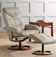 BenchMaster Newport 30" Wide Taupe Swivel Recliner and Slanted Ottoman New in Box $899