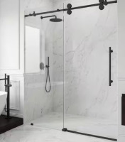 Vigo Elan 64 to 68 in. W x 74 in. H Frameless Sliding Shower Door in Matte Black with 3/8 in. (10mm) Clear Tempered Glass new in box $1299