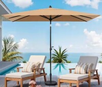 Crestlive Products 9 ft. x 5 ft. Tiltable Patio Market Umbrella in Tan Brown Rectangular Outdoor Table Umbrella with 55 lb. Base and Crank New Floor Model $299