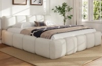 Hokku Designs Hokku Designs Grounded Platform Bed with Boucl&eacute; Thick Headboard and Footboard King Size New in Box $999