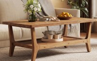 Union Rustic Solid Wood Farmhouse Rectangle 47-Inch Mid-Century Center Coffee Table with Open Storage Shelf, 2-Tier Modern Simple Low Cocktail Tea Table New in Box $399