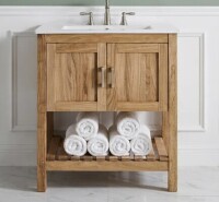 Millwood Pines 30" Solid Wood Bathroom Vanity with Ceramic Sink, Freestanding Rustic Farmhouse Vanity Cabinet with Storage Shelf, Natural Wood Finish New in Box $699