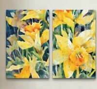 Ebern Designs 2 Piece Wall Art Set - Annelein Beukenkamp 'Daffodil Party' Canvas Wall Art for Living Room, Bedroom, or Office Decor by, 12" x 19" (x2) New In Box $299