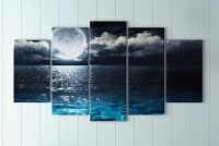 Beachcrest Home&trade; "Romantic Full Moon Over Sea" 5 - Pieces, 60'' H X 32'' W, New In Box $299