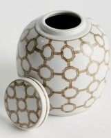 Red Barrel Studio&reg; Champagne Chine Ceramic Taupe and White Chinoiserie Link Lidded Jar new In Box $99
