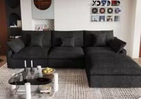 Magic Home Modern Flared Arm Linen Upholstered Cloud Couch Sectional (Model MH-SF140BK-1) New in Box $1199