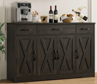 Gracie Oaks Adra 55.1'' Sideboard with 3 Drawers, Adjustable Shelves in Dark Brown New in Box $599
