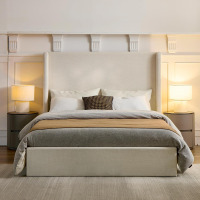 Ntyunrr King Size Upholstered Platform Bed Frame, 52.3" High Headboard Carmen Wingback Beds, Tall Headboard King Floor Bed Frames, No Box Spring Needed No Noise, Minimalist, Textured Ivory New in Box $699