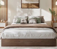 East Urban Home California King Size Platform Bed Frame Without Headboard, Wood Slat Support in Walnut New in Box $499