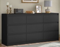 Ebern Designs Teasley 9-drawer Dresser, 63" W Double Dresser in Black New in Box $499