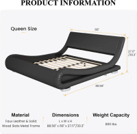 SHA CERLIN Queen Size Upholstered Bed Frame, Deluxe Low Profile Sleigh Bed, Black, New in Box $799